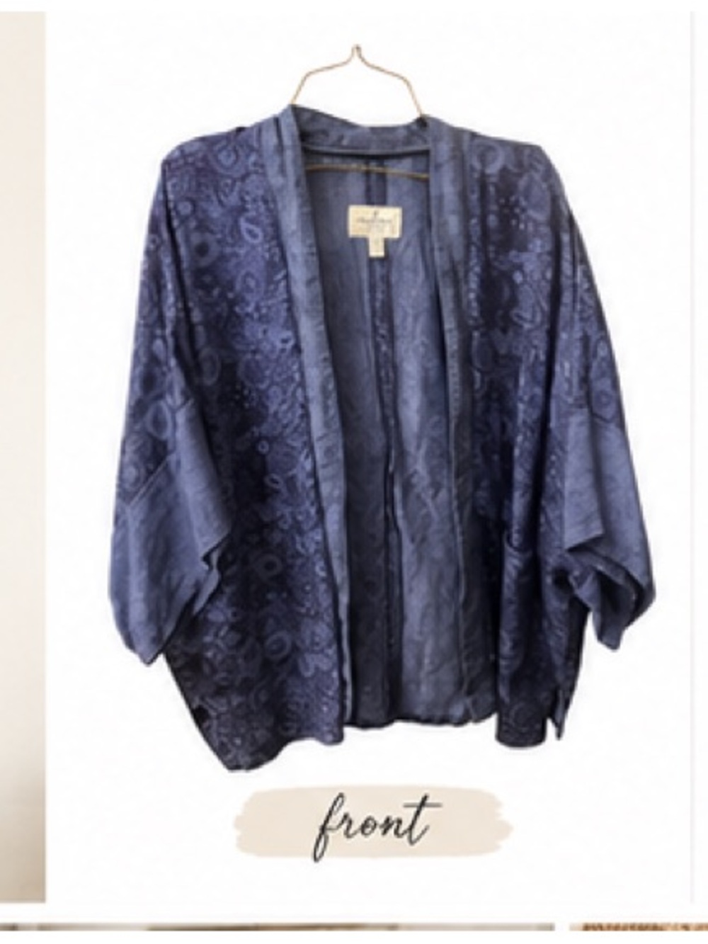 American Eagle Outfitters Boho Linen Blend Kimono Cardigan One Size Navy Floral